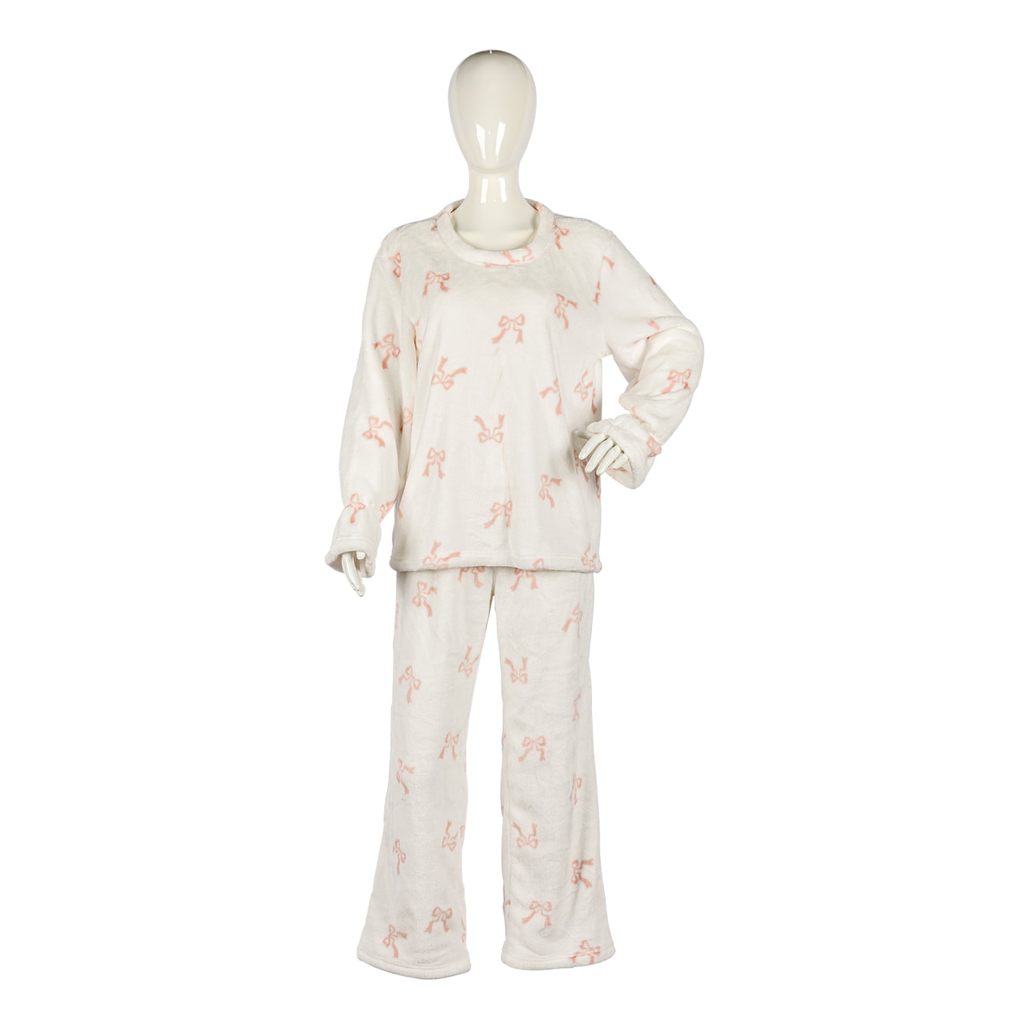 Flannel round neck pajama set