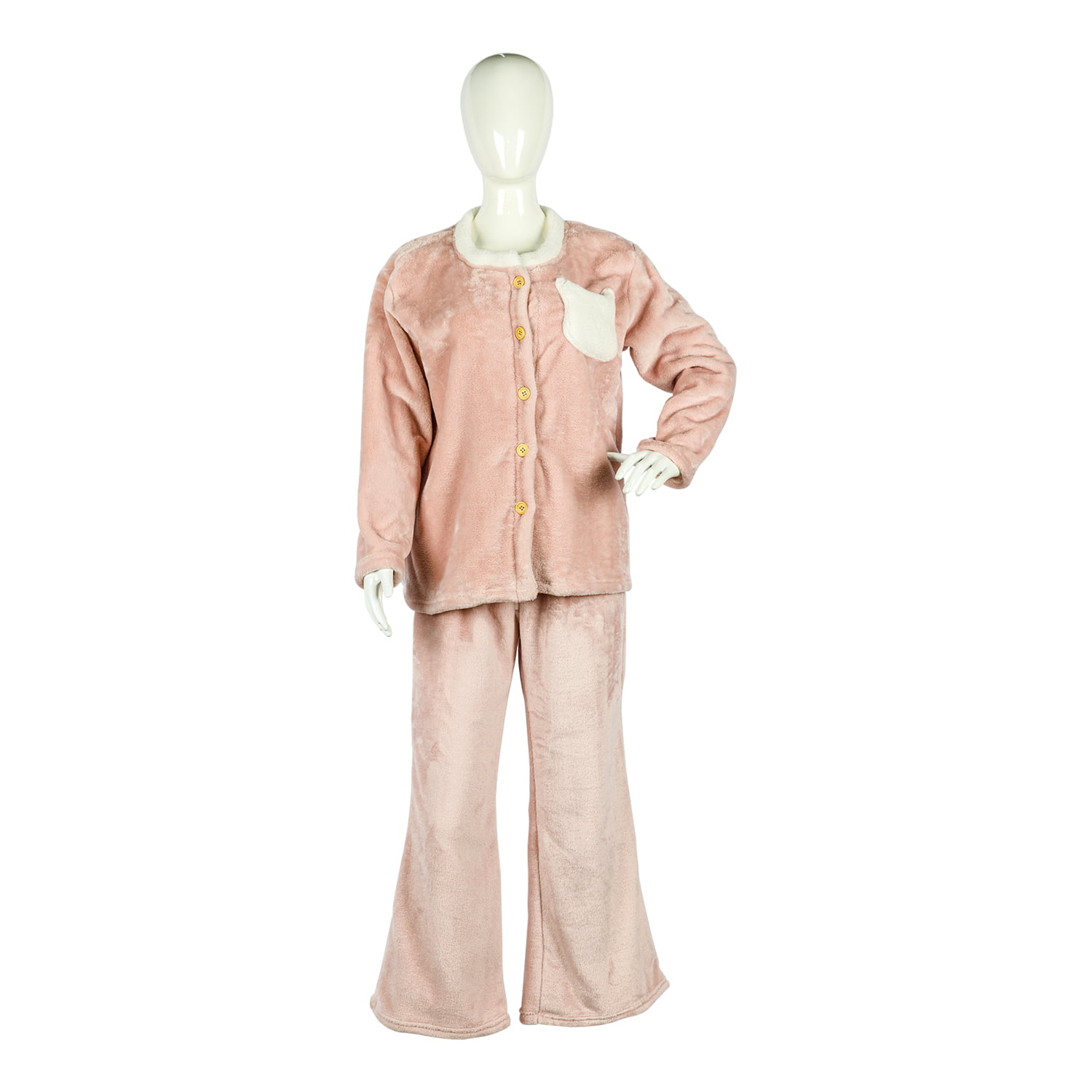 Flannel round neck pajama set