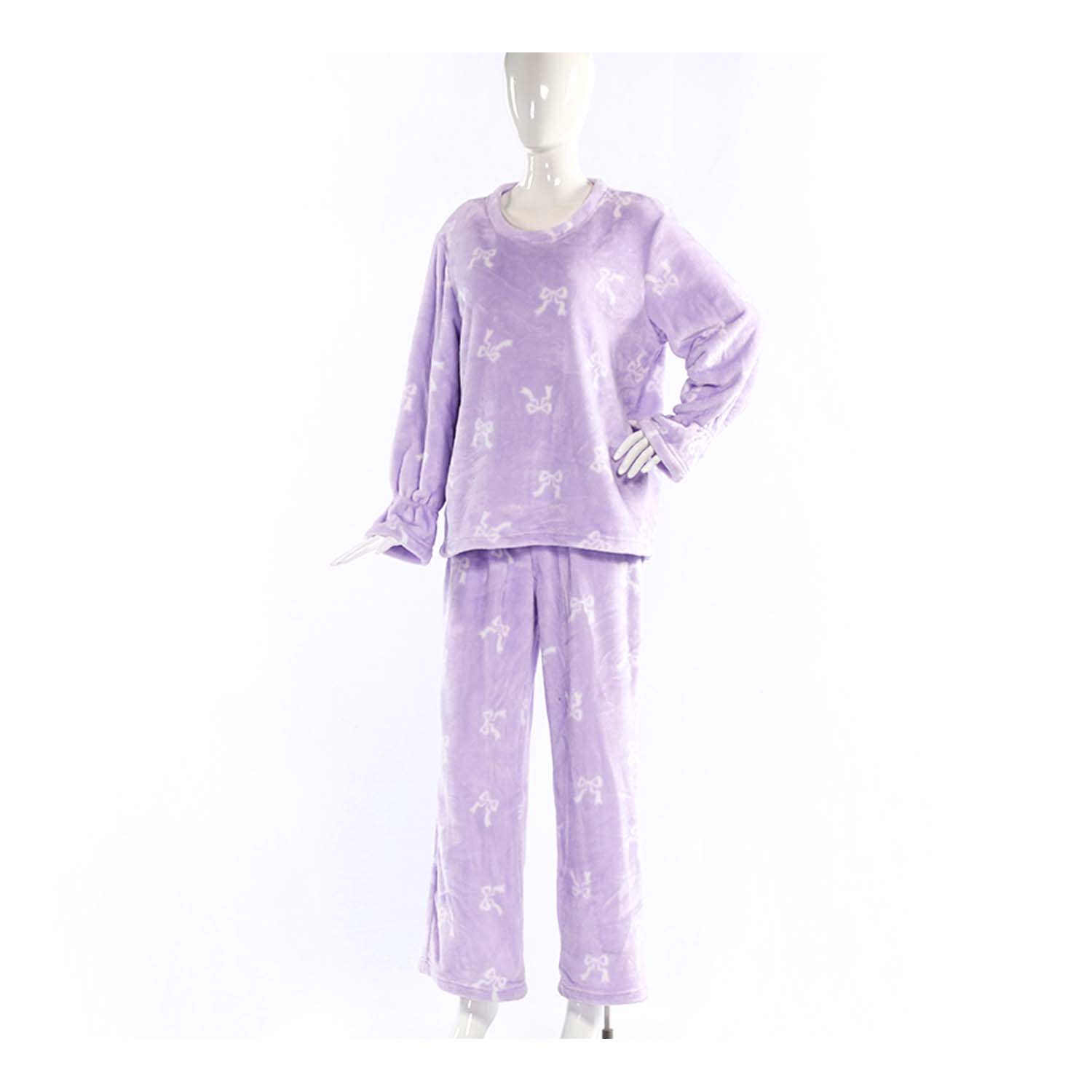 Flannel round neck pajama set